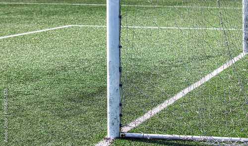 Soccer Field Corner with Goalpost on Green Artificial Turf