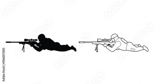 Silhouette of a sniper in a prone position shown in two variations