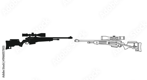 Two sniper rifles depicted in outline and silhouette showcasing their design