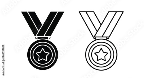 Two stylized medal icons one filled and one outlined depicting achievement