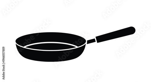 Simple black and white illustration of a frying pan with a long handle