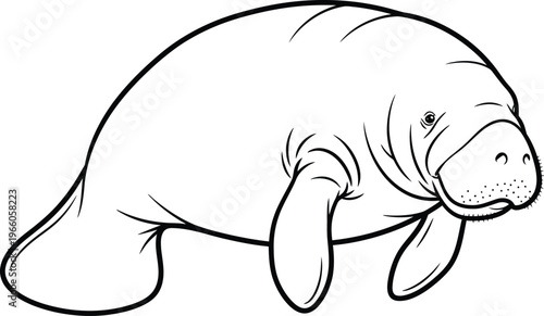 A simple sketch of a manatee swimming in water Vector
