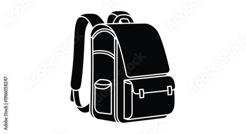 A simple black and white illustration of a school backpack or satchel