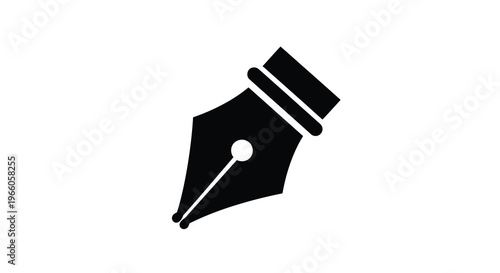 Simple black silhouette of a fountain pen nib angled for writing
