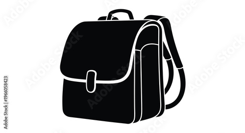A black and white silhouette of a classic school satchel backpack