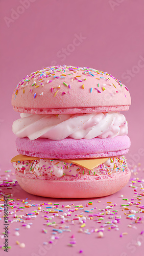 Pink Sweet Macaroon Burger Dessert