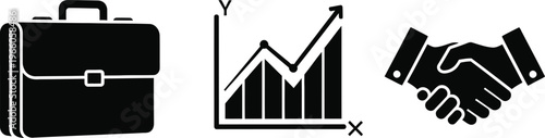 Business professional icons with briefcase financial chart and handshake