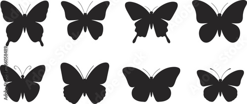 Beautiful butterfly silhouette collection featuring diverse wing shapes and elegant antennae designs for nature inspired graphics, decorative wall art, and creative logo projects.