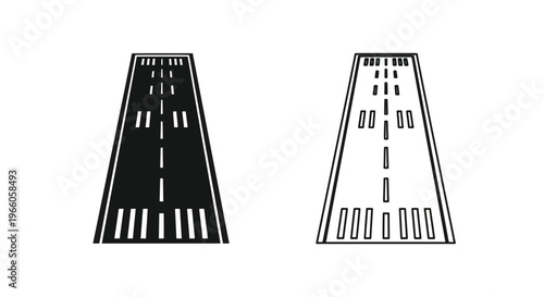Two black and white illustrations of a runway with markings