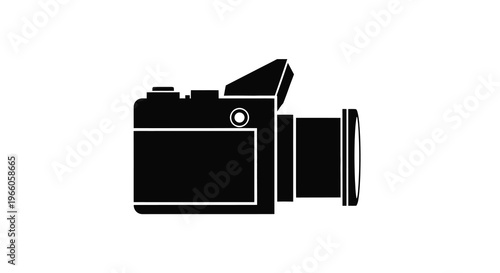 A black silhouette of a digital slr camera side view
