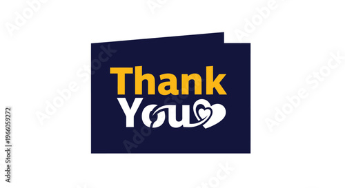 A navy blue card with the words thank you and a heart design