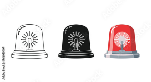 Three variations of an emergency vehicle rotating beacon light illustrated