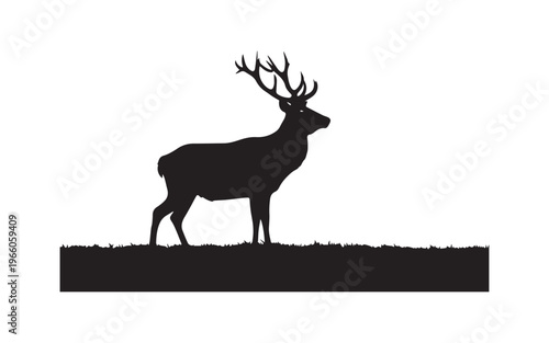 Minimalist silhouette of deer with antlers on cliff
