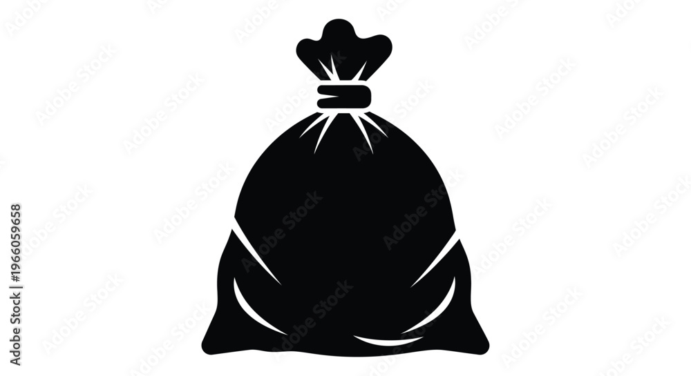 Fototapeta premium A simple black silhouette of a tied bag full and rounded silhouette