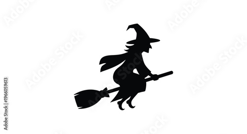 A black silhouette of a witch flying on a broomstick silhouette