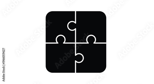 Four interlocking puzzle pieces form a square black silhouette