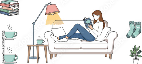 A cozy evening of reading and relaxation with a warm beverage Vector