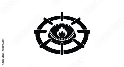 Black gas stove burner with a flame simple graphic silhouette