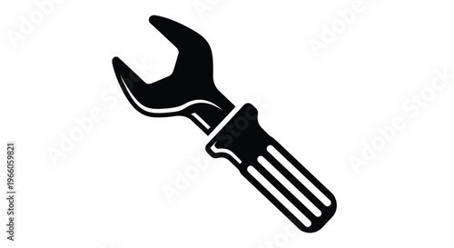 A black wrench icon on a white background striking silhouette