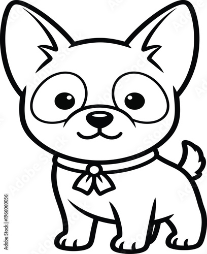 A cute chihuahua with a bow sitting happily in a simple illustration style Vector