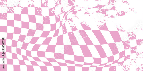Abstract vector seamless pattern with distorted cage in y2k style. Twisted checkered funky background. 90s, 00s aesthetic. Retro wavy psychedelic checkerboard