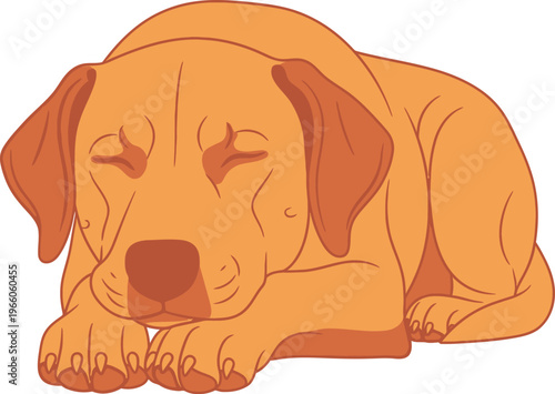 A peaceful resting cartoon dog with a content expression against a light blue background Vector