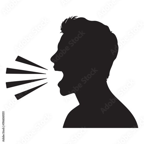Minimalist Male Profile Shouting with Sound Waves Icon