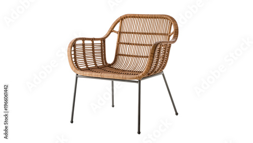 Tableau sur toile Brown rattan chair with black legs isolated on transparent background