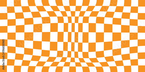 Twisted checkered colorful background. Abstract vector pattern. Brown and beige colors. Retro wavy psychedelic checkerboard