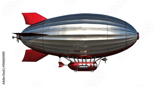 Photos Silver and red blimp with detailed gondola and fins, isolated on transparent bac