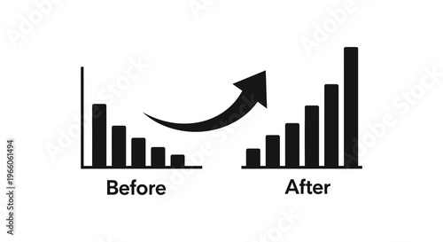 A graphic illustrating business growth with bar charts labeled before and after as a dark silhouette high quality professional detailed modern
