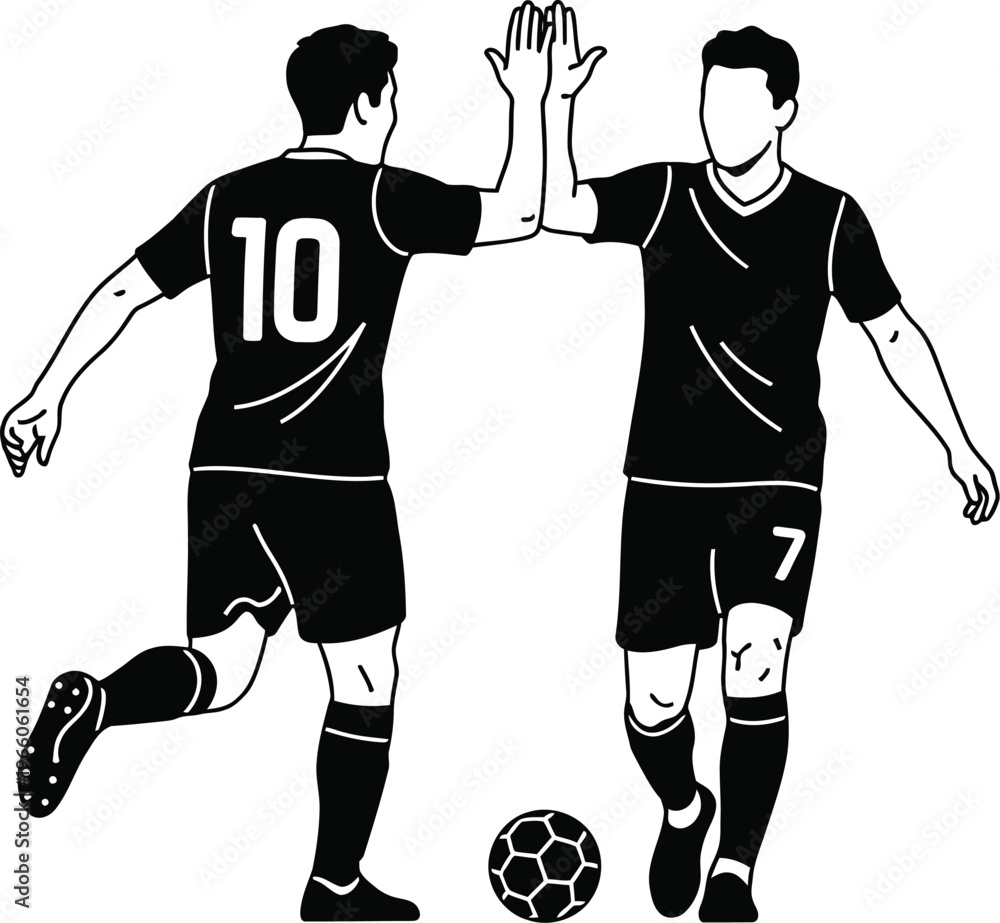 Fototapeta premium Soccer players high five after winning a match vector