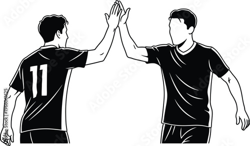 Soccer players high five after winning a match vector