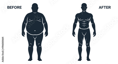 A striking before and after comparison showcasing weight loss and body transformation presented in a bold silhouette high quality professional detailed modern elegant