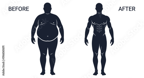 A visual comparison of a man s body before and after weight loss depicted as a striking silhouette high quality professional detailed