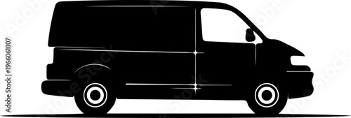 Black panel van silhouette illustration on white background for graphic design