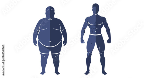 A striking visual comparison of body transformations showcasing weight loss and muscle gain in a bold silhouette high quality professional detailed