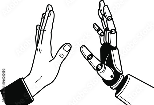 Human and robot hand high five technology concept