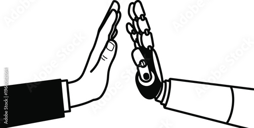 Human and robot hand high five technology concept