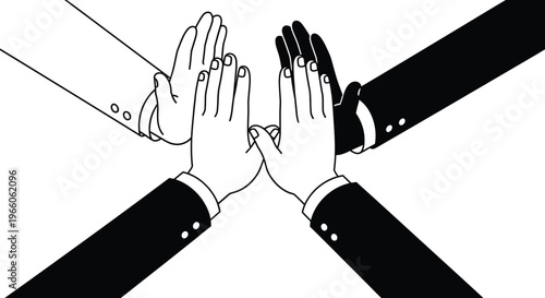 Team success high five celebration with isometric business people