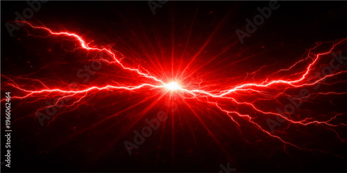 Abstract lightning background with a glowing red and orange fire design featuring fractal motion energy and bright light waves on a black texture space
