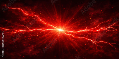 A vibrant abstract wallpaper design features a glowing red star and energy explosion in deep space with bright orange fire flames and fractal light patterns on a black background