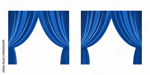 Two panels of vibrant blue curtains with elegant draped folds