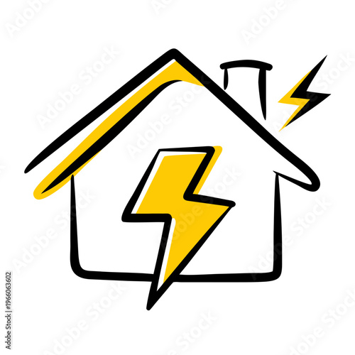 House electricity icon with lightning bolt symbol representing power supply energy and home