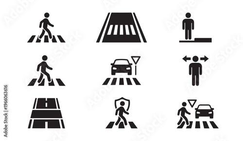 Pedestrian crossing and road safety traffic icons set