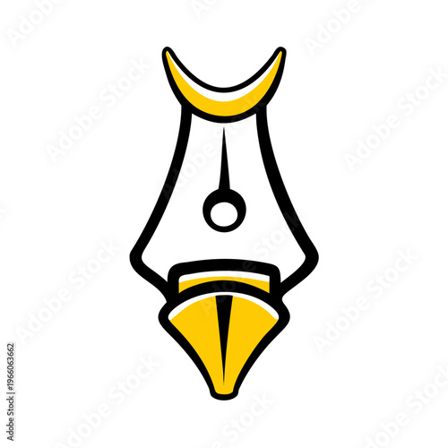 Fountain pen nib icon with yellow ink detail hand drawn artistic calligraphy vector design