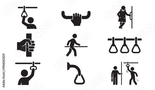 Foto Public transport passenger icons set for subway and bus commute
