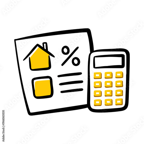 House percentage and calculator icon for real estate finance or mortgage calculation