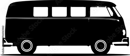 Silhouette of a classic vintage minibus van, perfect for travel and adventure themes