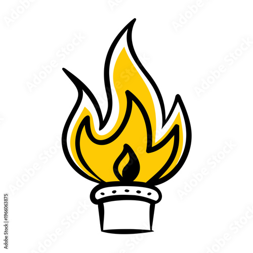 Flame fire torch icon burning brightly abstract energy symbol for heat